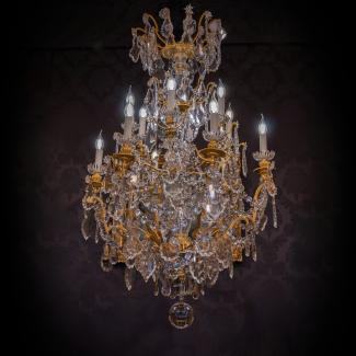 Baccarat French Louis XVI Style Bronze & Cut Crystal Large Chandelier