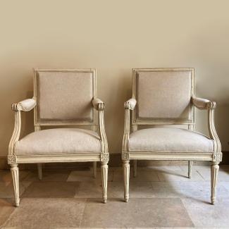 Pair of Louis XVI period painted armchairs