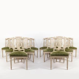 Series of 12 Louis XVI style chairs, lyre model