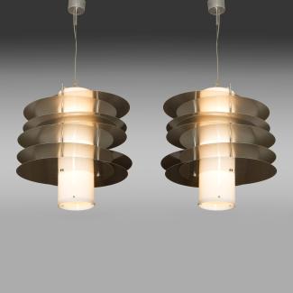 Pair of hanging lamps in Steel and Methacrylate