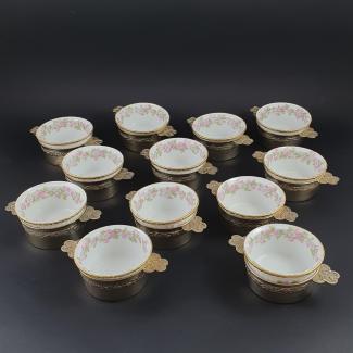 12 ramekins in Limoges porcelain and solid silver gilt 