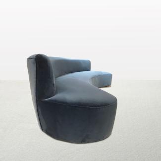 Blue curved sofa, Kadrat fabric, Italy, 1960