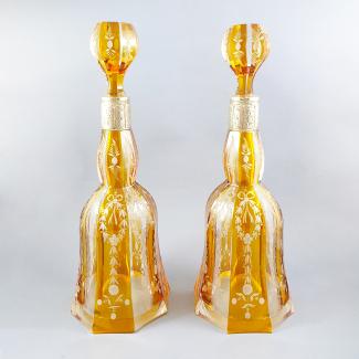 Pair of crystal and silver decanters