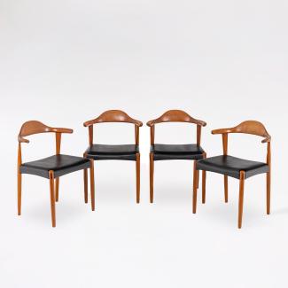 Harry Østergaard, Series of four “Bull horn” teak chairs, 1950’s