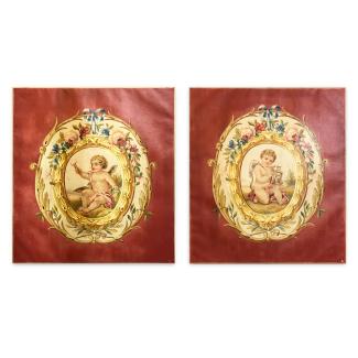 Aubusson, pair of angels on canvas
