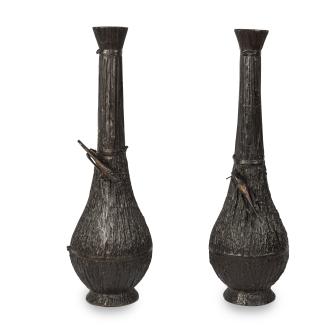 galerie tiago pair of Japanese bronze grasshopper vases