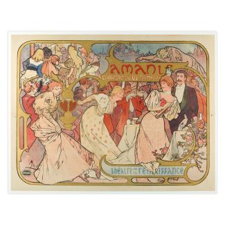 Poster by Alphonse Mucha for The Amants a play at the Théâtre de la Renaissance - Flea Market