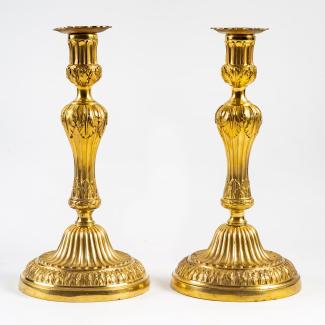 pair of large bronze candlesticks, circa 1780
