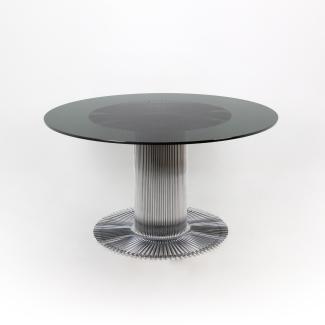 Round table in chromed metal and smoked glass attributed Gastone Rinaldi