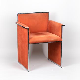 Chromed metal and orange suede armchair, 1970s