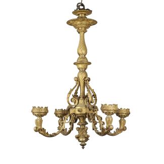 Large gilded bronze chandelier decorated with cherubs, detail 2