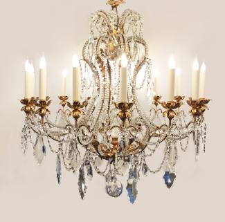 Large cage chandelier with beaded frame