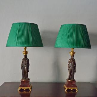 Pair of large lamps after the caryatids of Jean Goujon