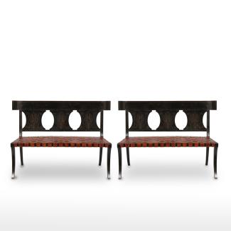 Pair of black lacquered wooden benches