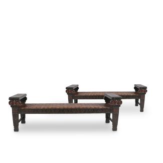 Pair of benches in black lacquered wood