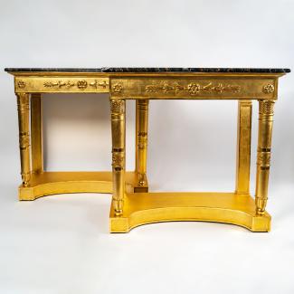 French Consulate Period Pair of impressive giltwood and Portor marble consoles, view 2