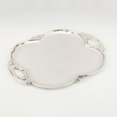 Four-lobed solid silver oval tray, art nouveau circa 1900