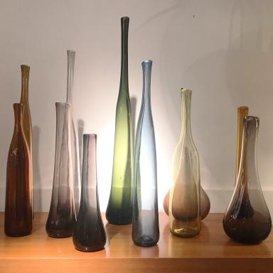 Set of 12 Blown Bottles by Claude Morin