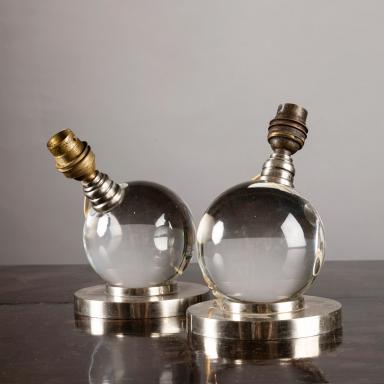 Pair of adjustable crystal ball lamps by Jacques Adnet