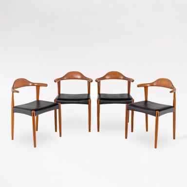 Harry Østergaard, Series of four “Bull horn” teak chairs, 1950’s