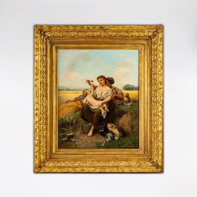 La Famille Romantique aux Champs, painting by Nicolas Auguste Laurens, circa 1850-1860