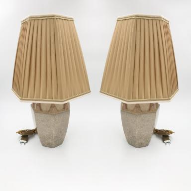 Pair of Art Deco floor lamps in enamelled ceramic by Ch France (for Charles Harva)
