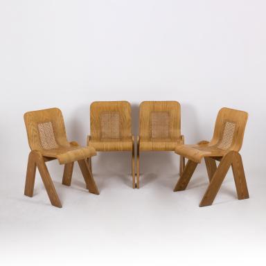 Series of four plywood chairs attributed to Gigi Sabadin