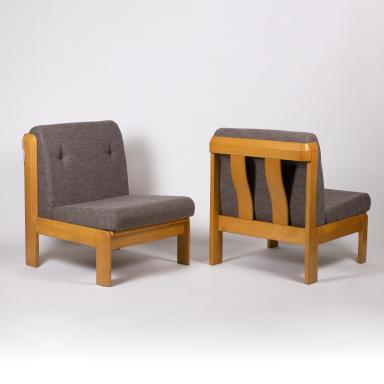 Pair of beech and fabric armchairs, 1960s