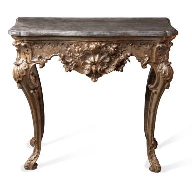 Antique Baroque style console with four silvered wooden legs