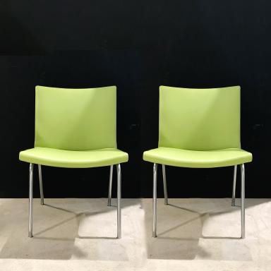 Pair of green leather chairs by Hans Wegner