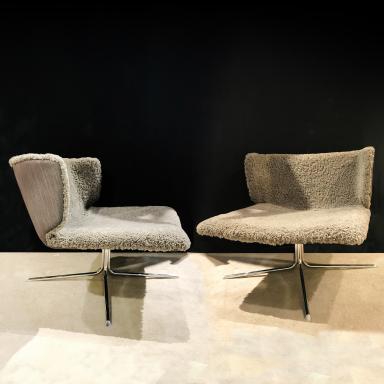 Pair of grey woolen armchairs