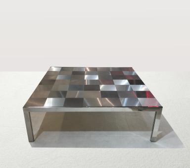 Brushed steel coffee table by Ross Littell