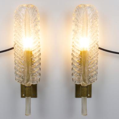 Pair of sconces in glass and brass attributed to André Arbus