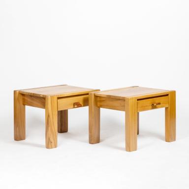 Pair of bedside tables in elm, 1960's