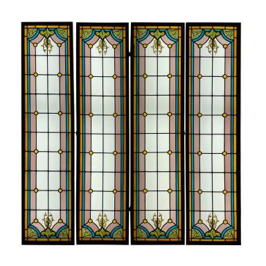 antiques for sale, Pair of stained glass windows with nets and cabochons