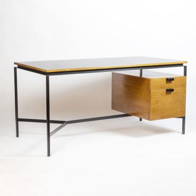 Oak and metal desk attributed to Pierre Paulin, 1950's