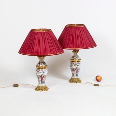Pair of Canton porcelain lamps, attributed to the House of Samson, circa 1880