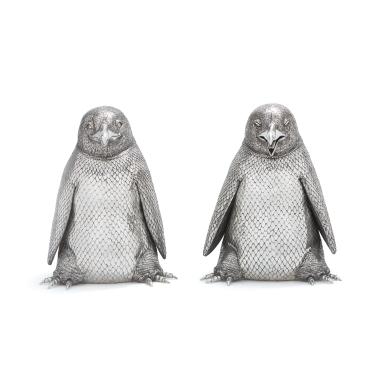 Pair Of Italian Silver Penguin-Form Magnum Wine Coolers By Mario Buccellati, view 1