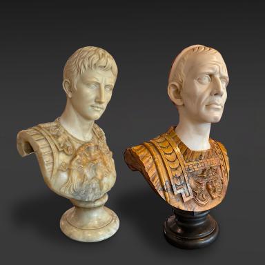 Pair Of 19th Century '1850s' Grand Tour Italian Carved Multi-Marble Busts