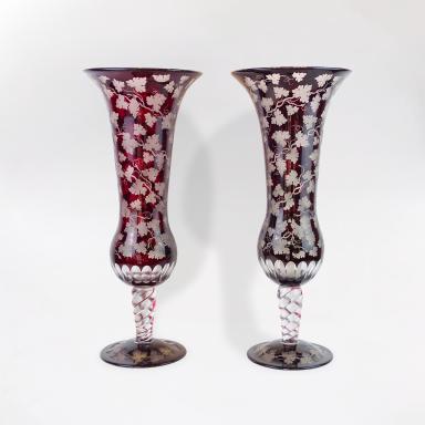 Pair of very large crystal vases of Saint-Louis