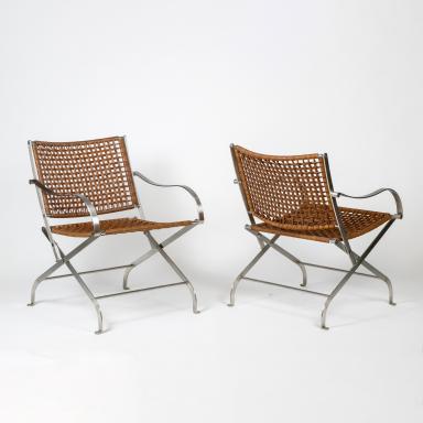 Pair of metal and leather armchairs, 1980s