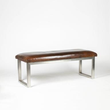 Leather and metal bench, 1980s