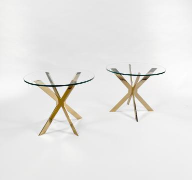 Pair of brass and glass side tables, designed by Edouard Demachy, 2024