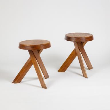  Pair of elm stools model “S31A” by Pierre Chapo