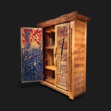 Cabinet-sculpture in wood by Lucien Benière, 1989, 1