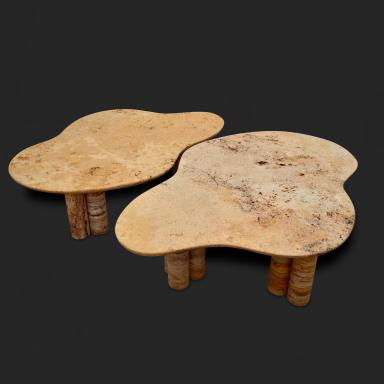 Pair of travertine marble coffee tables by Jean-Frédéric Bourdier, 2020