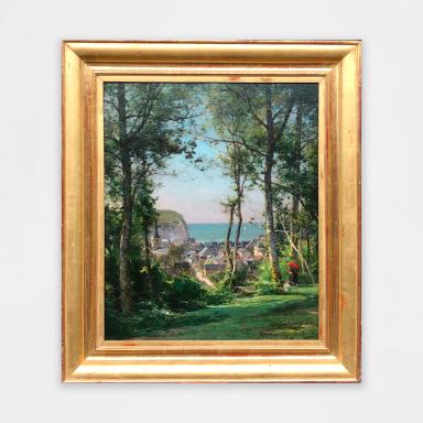 Painting by Eugène Berthelon titled View of Etretat in 1897