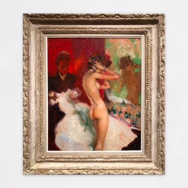 Painting by Jean Gabriel Domergue titled La loge de la danseuse