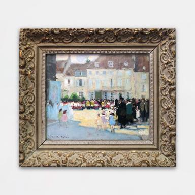 Painting by Jules René Hervé titled Langres Mass exit on August 15, place St Martin