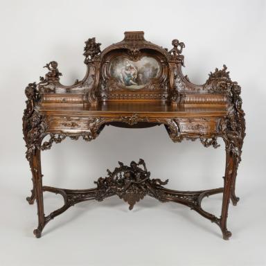 Walnut desk by P. Soulet, 1896, front view